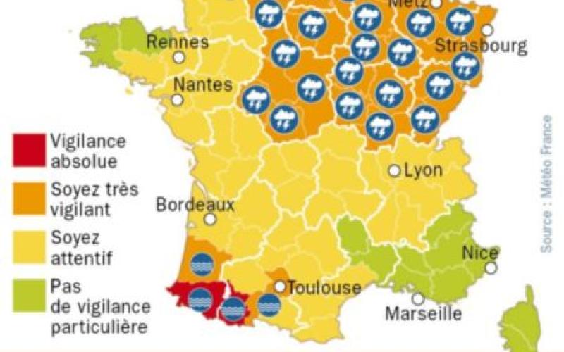 45 départements dont la Lorraine en vigilances orange "orages et crues"