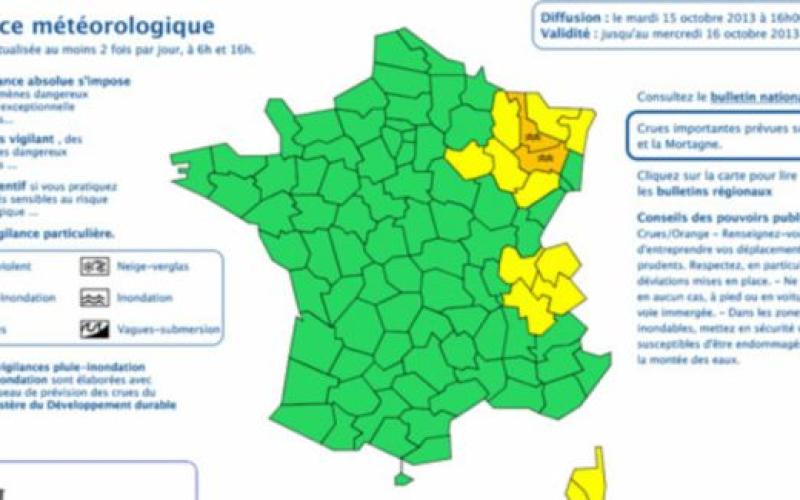 La Meurthe et Moselle et les Vosges, toujours en vigilance jaune pour des risques de crues