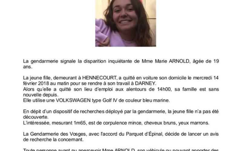 Vosges : la gendarmerie lance un appel à témoins suite à la disparition d'une jeune femme de 19 ans 