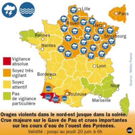 45 départements dont la Lorraine en vigilances orange "orages et crues"