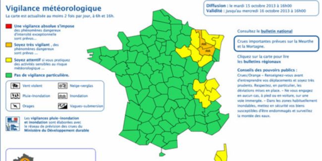 La Meurthe et Moselle et les Vosges, toujours en vigilance jaune pour des risques de crues