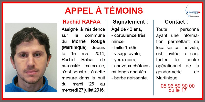 Martinique : un marocain assigné à résidence prend la fuite, la gendarmerie lance un appel à témoins