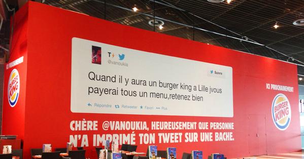 Si ouverture d'un Burger King à Lille il y a, des menus gratuits une internaute offrira